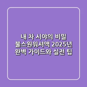내 차 시야의 비밀: 불스원워셔액 2025년 완벽 가이드와 실전 팁